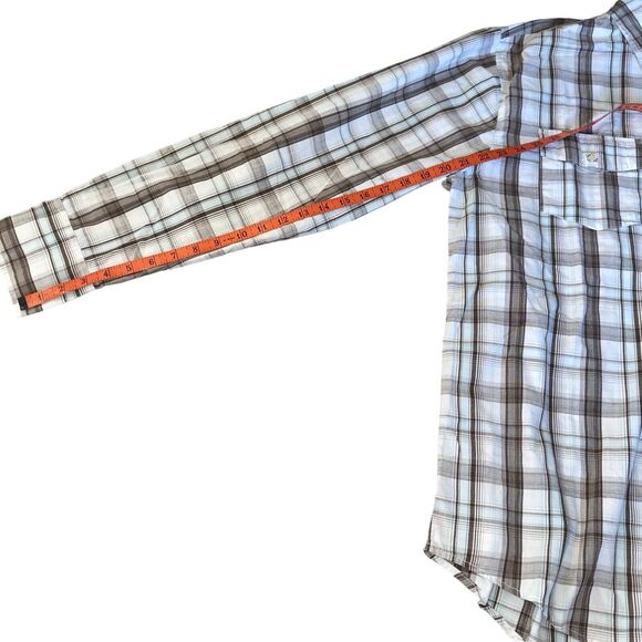 Mens Button Down Shirt XL Plaid 90s Western Flap Pocket Triple Snap Cuffs - Picture 14 of 16